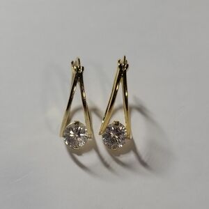 Gold-Tone Drop Earrings with Clear Stone